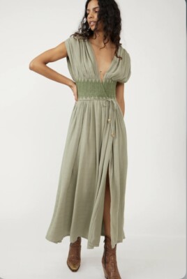 free people devon woven maxi dress in seagrass women's sz small NEW | eBay