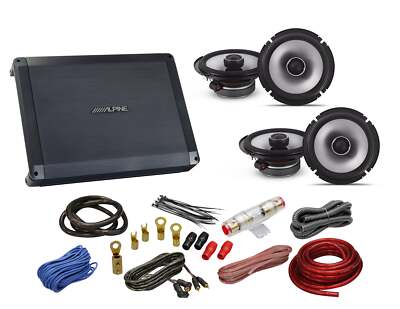 2 Pair Alpine S2-S65 6.5'' 480 Watt Speakers+BBX-F1200 4 Ch Amplifier + 4G Amp