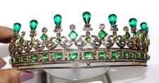 18.25ct Rose cut Diamond 925 Sterling silver emerald wedding hair tiara Crown