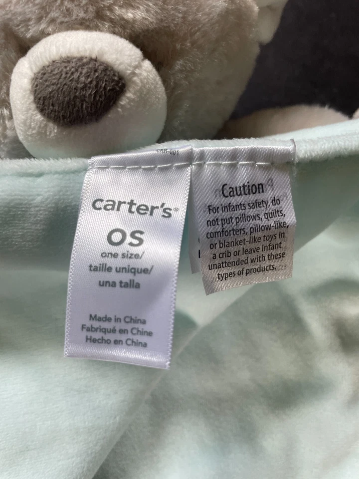 Carter’s Teddy Bear Lovey Peluche Verde Menta Anudado Esquinas Sonajero Chupete Lazo Foto 2 de 3