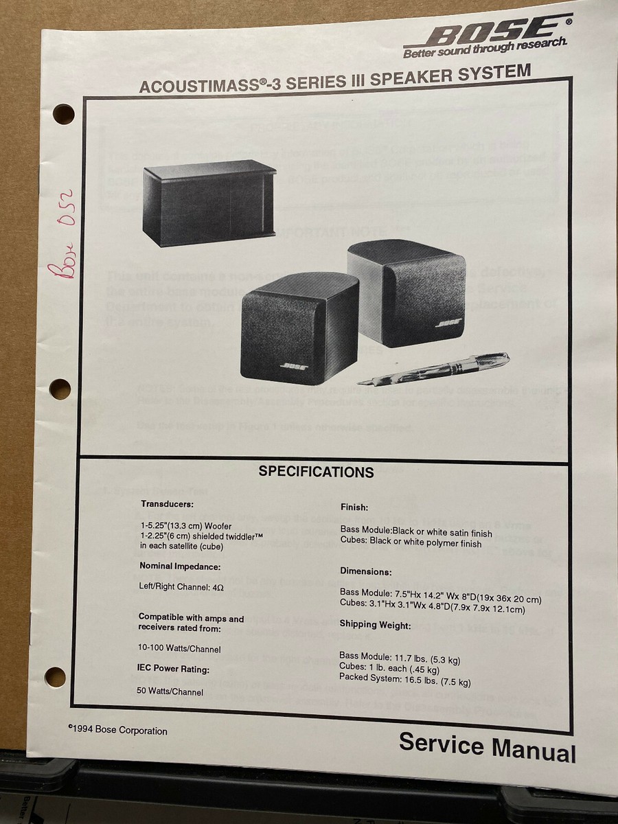 Original Service Manual for the Bose Acoustimass -3 Series III
