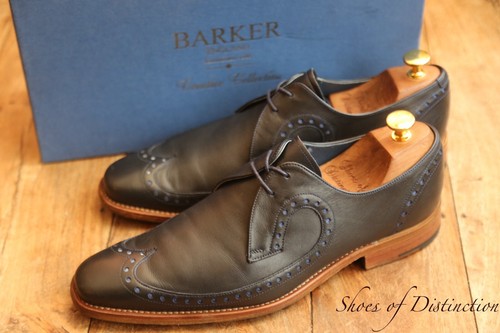 Scarpe Derby Brogue Barker blu navy scuro in pelle da uomo UK 8 F US 9 EU 42 - Foto 2 di 9