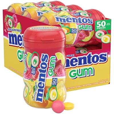 Mentos Sugar-Free Chewing Gum, Tropical, Red Fruit and Lime, 50 Piece Bottle