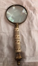 Vintage Magnify Magnifying Glass Carved Handle Brass Details