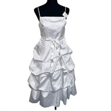 David's Bridal 12 white satin draped spaghetti strap flowergirl communion dress