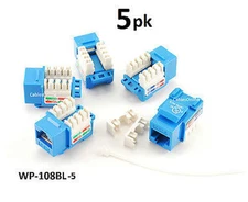 5-PACK Cat6 RJ45 UTP Punch Down 110-Type Keystone Jack, Blue, WP-108BL-5