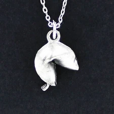 FORTUNE COOKIE Necklace on Chain or Charm Only Pewter Chinese Food Takeout Luck
