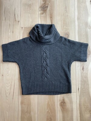Chunky Turtle Neck Sweater, Short Sleeve, Grey, Small