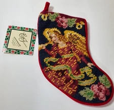 Vintage Vtg C&F Enterprises Christmas Stocking Needlepoint Angel Handmade