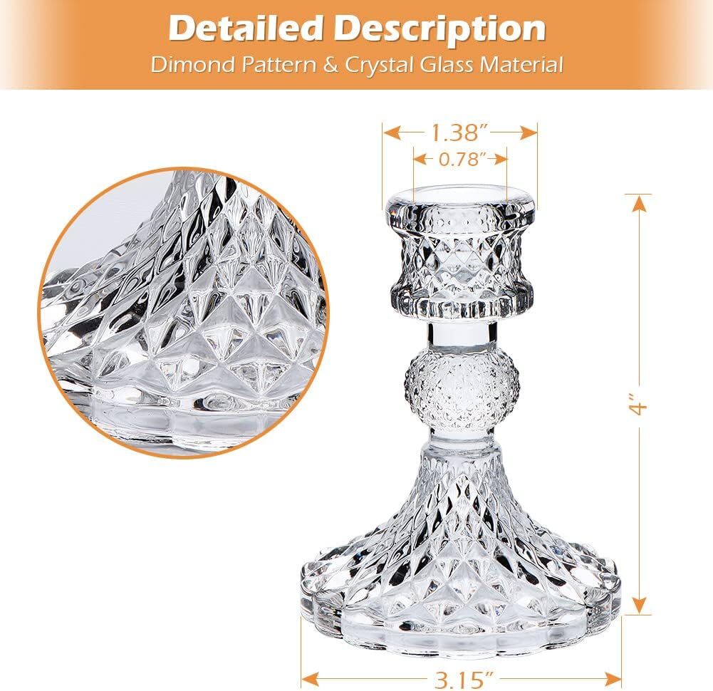 Candlestick Holders Set,12Pcs 4 H Taper Candle Holders Bulk, Clear Glass Cand...