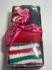 BETSEY JOHNSON 3 Pack Plush Cozy/Fuzzy Socks Gift Box Set 9-11 Candy Red Stripes