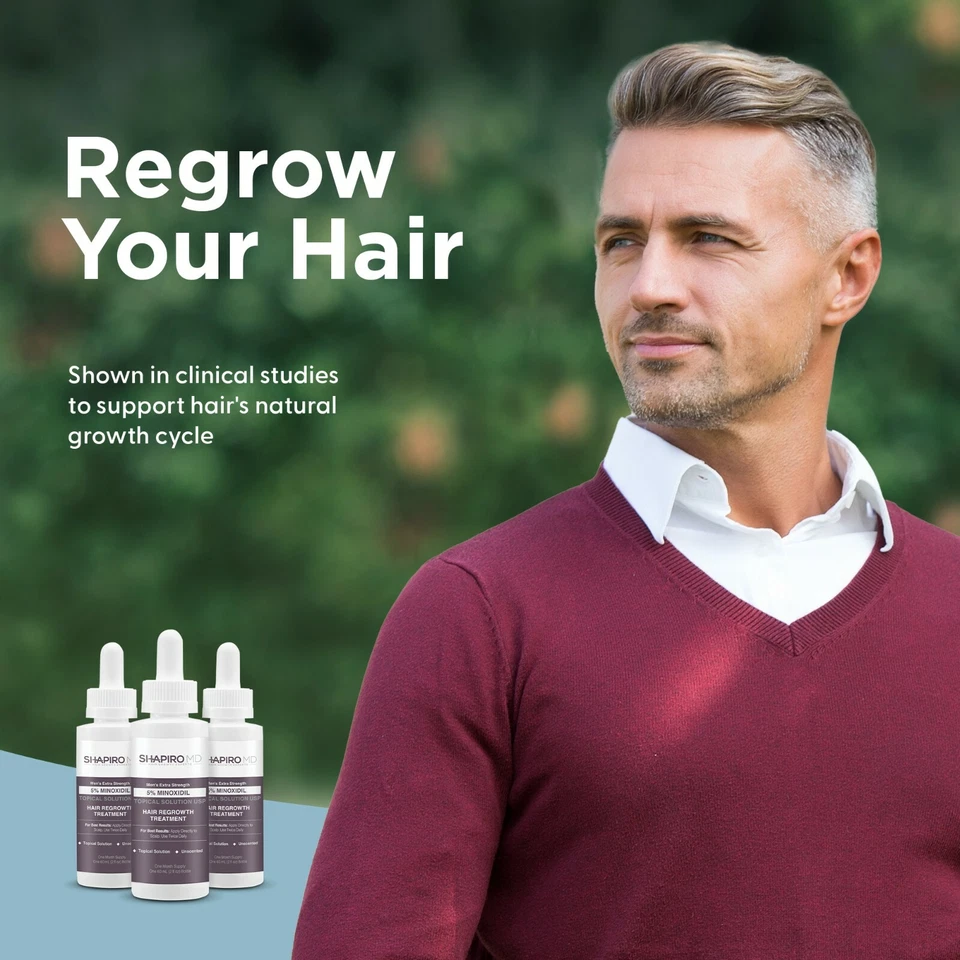 Minoxidil 5% Topical Solution for Men Hair Regrowth, Reactivates Hair Follicles - Image 2 of 4
