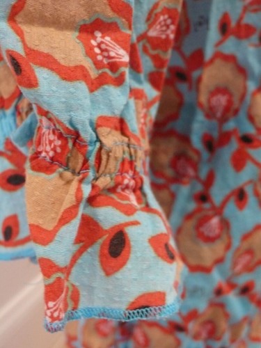 KOI BY KATHY PETERSON Womens Aqua W Red Orange Floral Print SS Blouse Sz XS - Picture 4 of 9