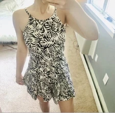 Topshop tropical romper size US4 black and white, pull on style, and box pleated