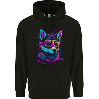 A Retrowave Husky Hund Herren Kapuzenpullover