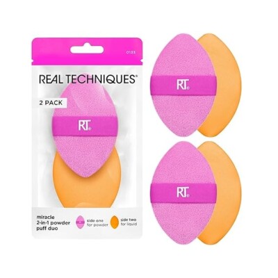 Real Techniques Miracle 2-In-1 Powder Puff 2 Pack, Dual-Sided, Full-Size Makeup 
