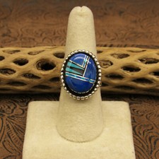Sterling silver Southwest Inlay Denim Lapis Ring Size 7 3/4