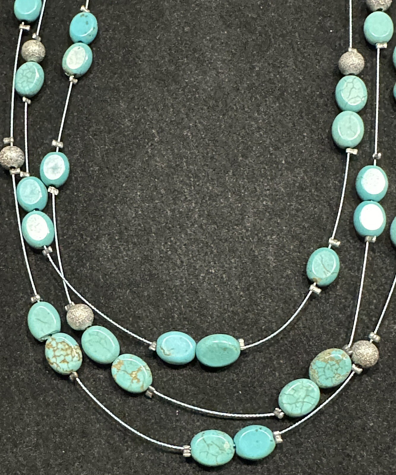 Silvertone Turquoise Blue Silver - Multi Strand W… - image 1