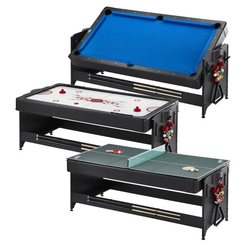 7' Pool Table, Air-Hockey, Table Tennis, Multi-Game Ping Pong - Blue 3-in-1