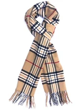 Calvia Cashmere Feel Scarf Super Soft & Warm Elegant Looks - Camel Plaid