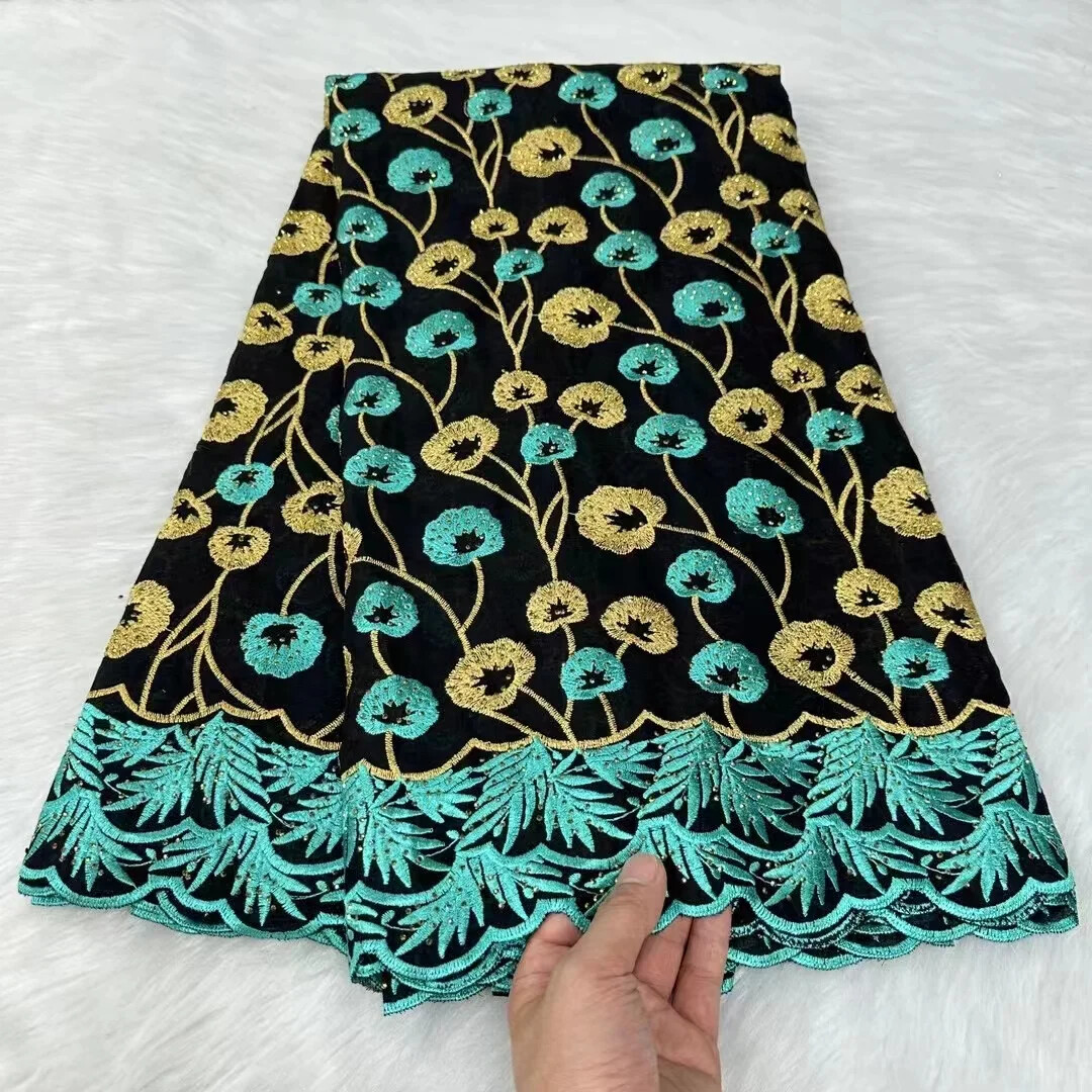 Premium African Water-Soluble Nigerian Embroidery Lace with Stone Accents