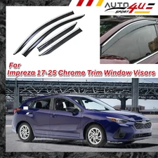 Chrome Trim Window Visor Rain Sun Shade Guard Deflector Fit Subaru Impreza 17-25