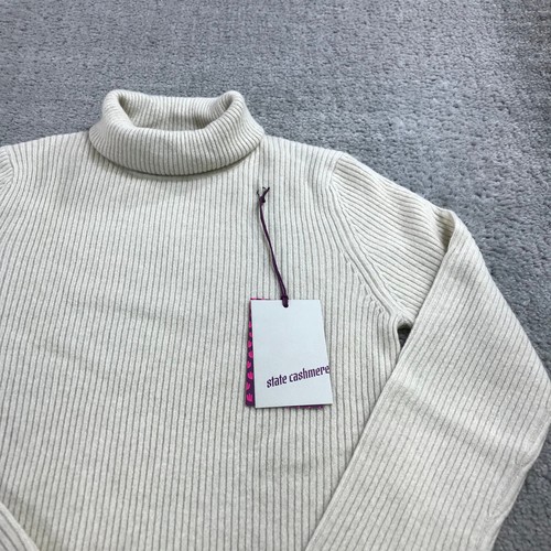 New State Cashmere Sweater Womens Large Beige Turtleneck RIbbed Cashmere Casual - Picture 5 of 10
