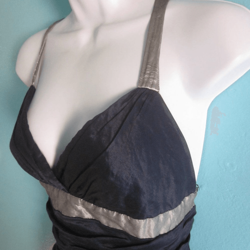 BCBG Maxazaria Blue and Silver Metallic Cocktail Party Dress Size S - Picture 10 of 15