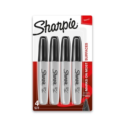 Permanent Markers Chisel Tip Black 4 Count