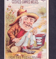 Fisherman 1800's St Louis Beef Canned Meat Tin Butterfly Fishing Victorian Card