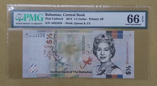 BAHAMAS S/N A023338 2019 1/2 DOLLARS P# UNLISTED PMG66EPQ