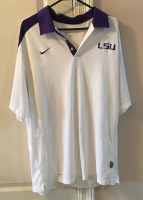 GORGEOUS LSU TIGERS NIKE DRI-FIT WHITE PURPLE SHIRT 2XL W/SMALL THREAD PULL
