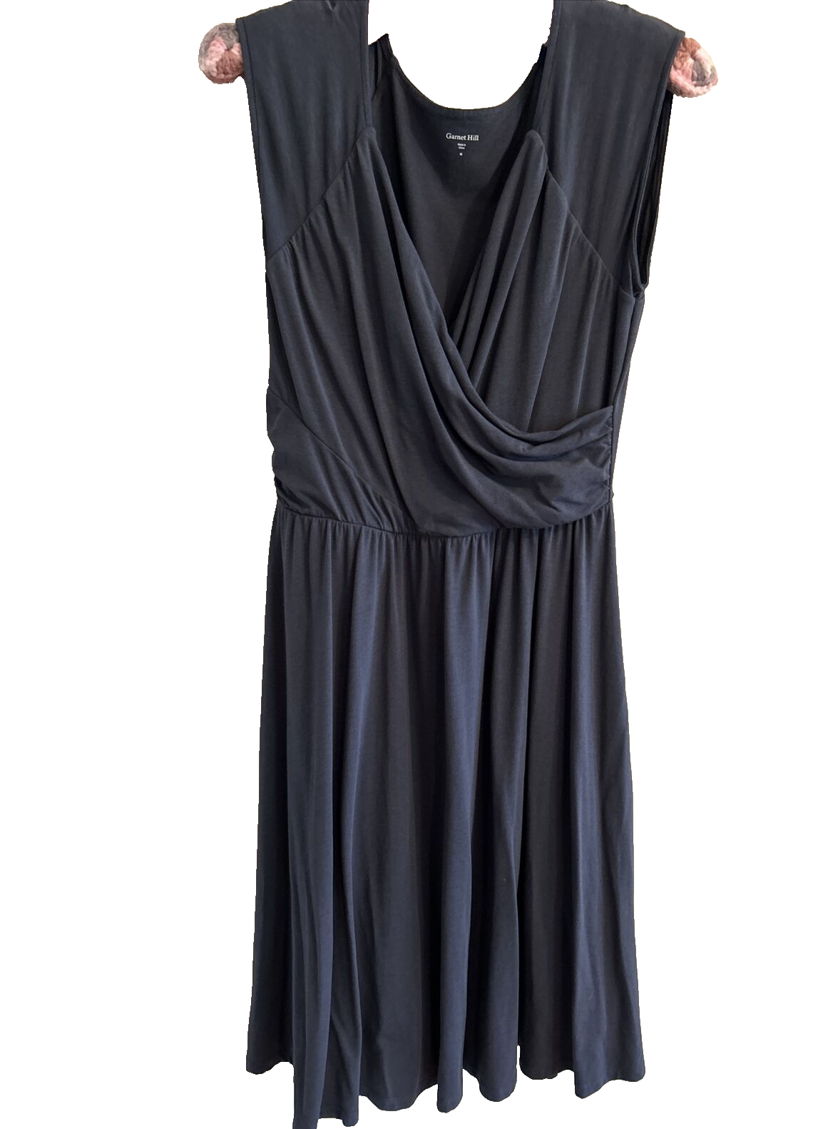 Garnet Hill Midi Dress Soft Knit Gray Sleeveless Cross Front Lined Full Skirt M