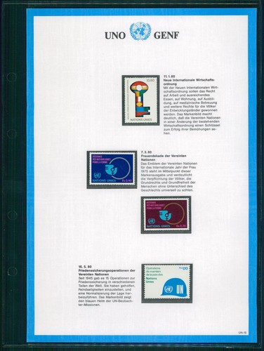 UNO UN GENF SAMMELBLATT UN-15 1980 ** UNITED NATIONS SHEET MNH