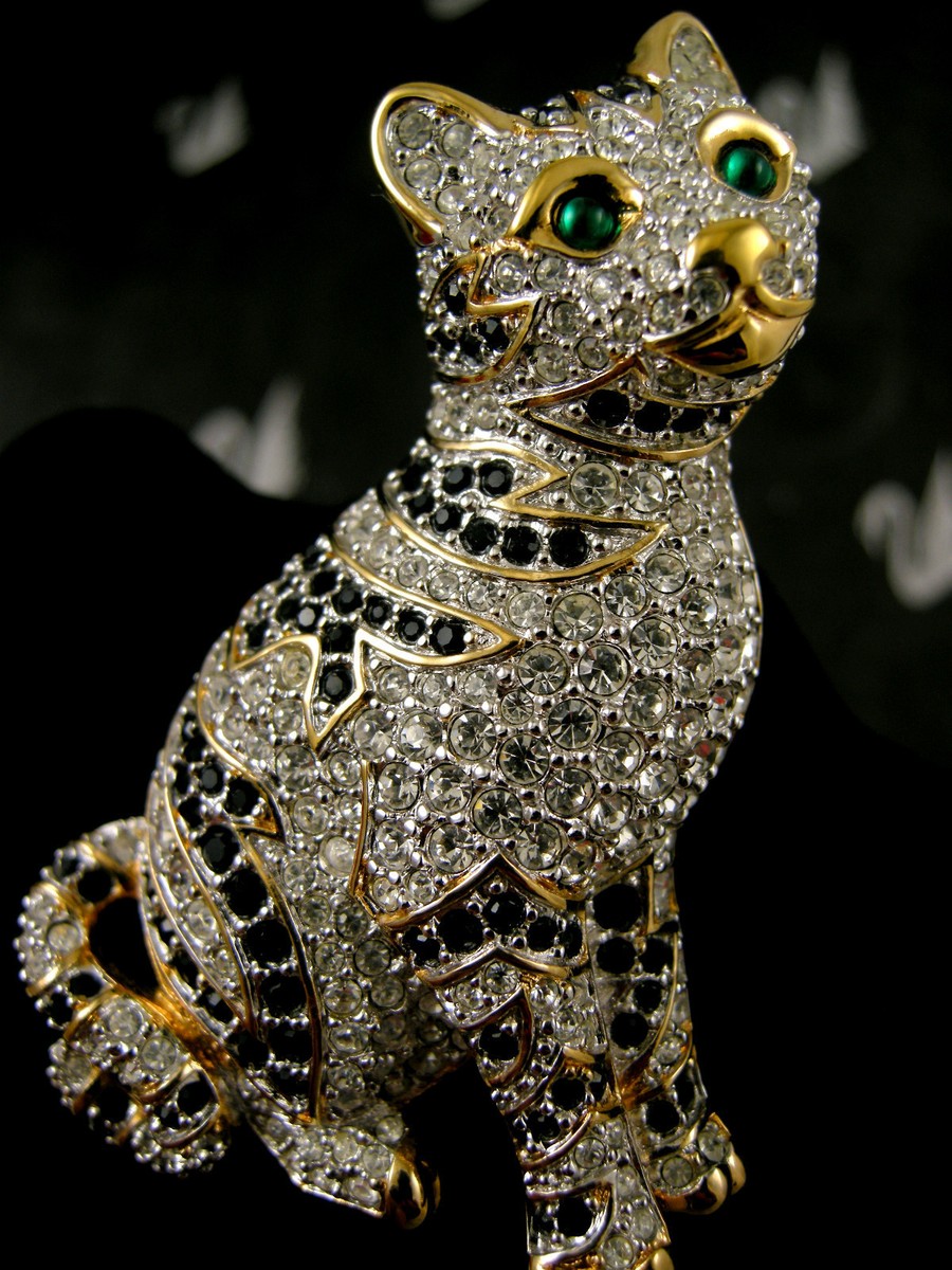 SIGNED SWAROVSKI PAVE' CRYSTAL CAT PIN ~BROOCH NEW RARE