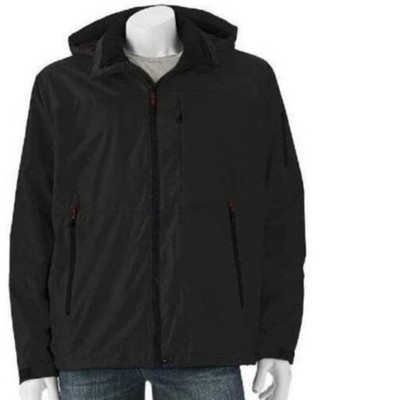 Mens Jacket Large Black Hooded Zip Wind Water Resistant $140 Winter Hemisphere
