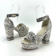 Antolina Paris Barbara Platform High Heel Sandal Sz 10 White Black Woven Cotton
