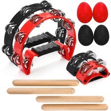 Eorbow 12 Pcs Tambourines for Adults, Hand Held Half Moon red, black