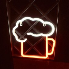 .Neon Beer Signs Yellow White Battery USB Powered IP45 Waterproof Easy Hanging