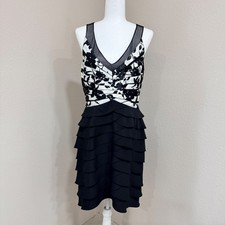 Xscape Dress Black White Floral Tiered GlamFormal Romantic Wedding Sz 14