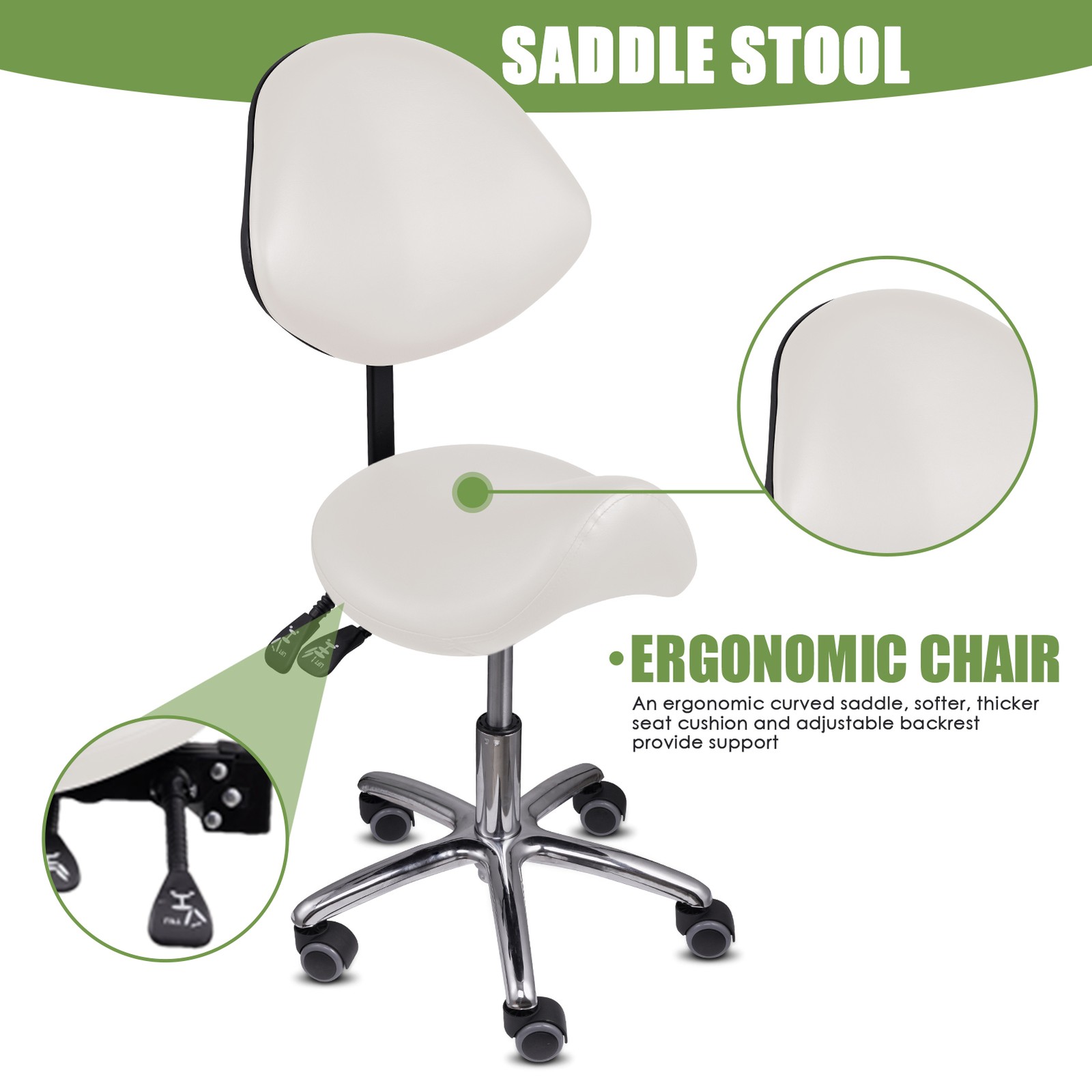Adjustable Height Ergonomic Saddle Stool for Salon,Clinic, Living Room New---