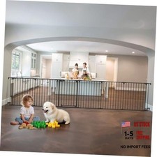 150" Extra Wide Baby Gate, Play Yard Child Safety Gate, Dog 150"W-6Panel Black
