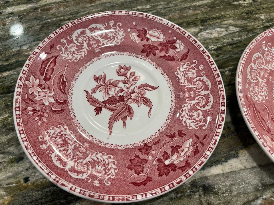Spode's Camilla red side plates, 2, old backstamp w/ Copeland crown, England 7" - Image 3 of 4