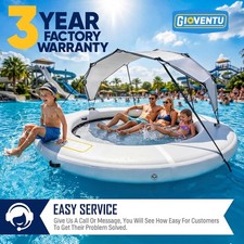 8FT Inflatable Party Pool Float Island with Canopy Water Hammock Raft