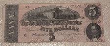 $5 1864 Five Dollar Bill Note Confederate States of America!!!!