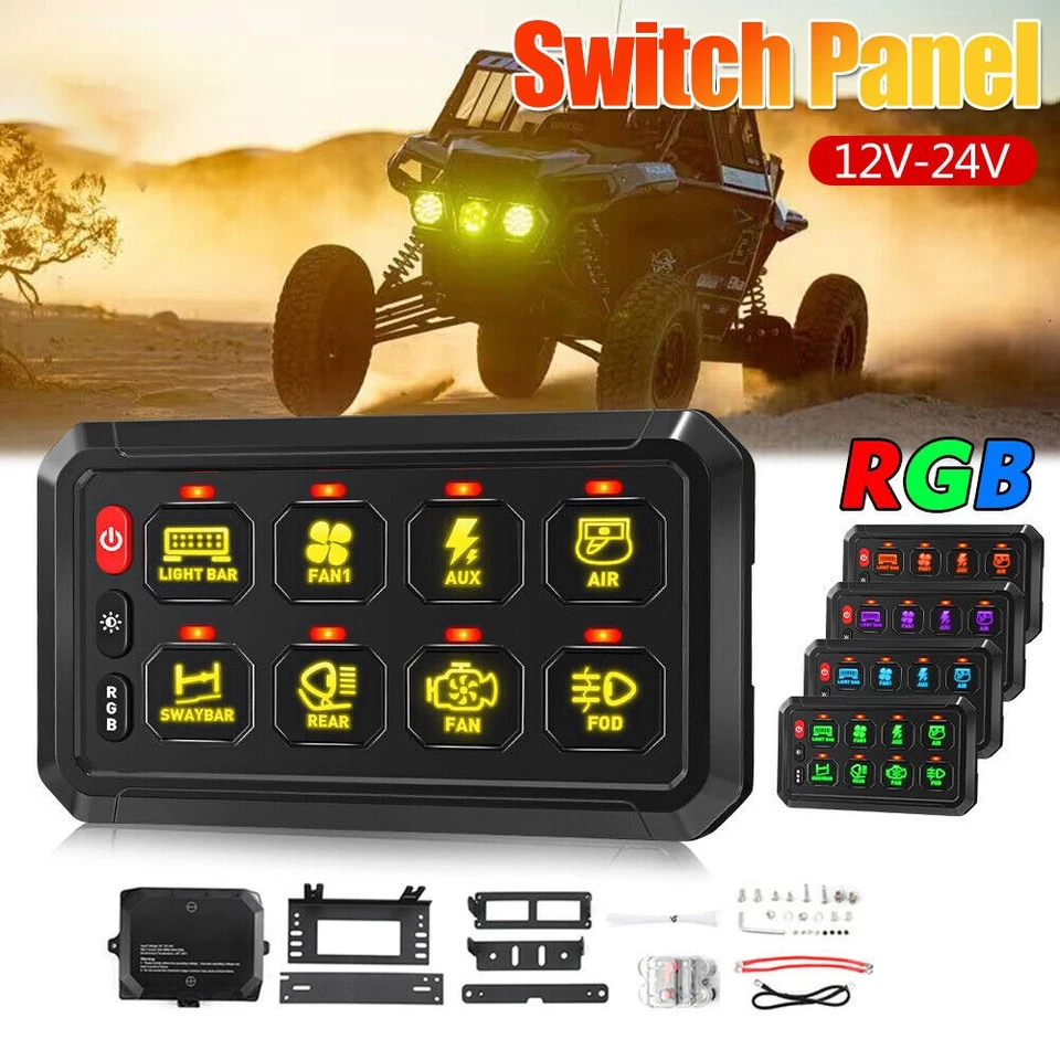 RGB 8 Gang Switch Panel Toggle On-Off LED Light Bar Switch Relay System Marine Foto 3 de 4