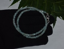 Acqua Calcedonio Gemma Perline Etnico Valentines Collana 925 Argento Sterling