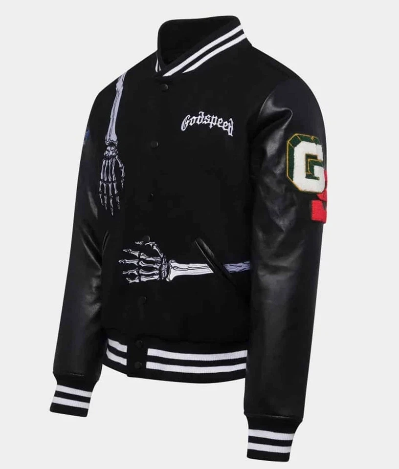 Rod Godspeed Black Biker Jacket - Rod Godspeed Skeleton Varsity