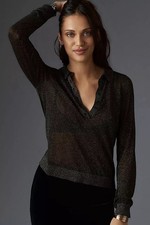 Anthropologie Maeve Sheer Shimmer Collar Swea...