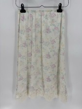 Vintage Vanity Fair Slip Skirt Womens Small White Floral Satin Lace Trim Stretch